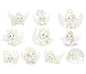 Stickserie - Engel Line Art